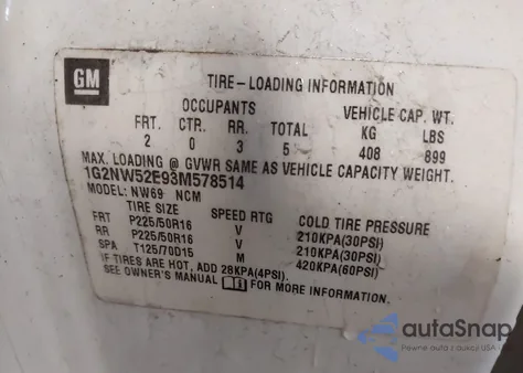 2003 Pontiac Grand Am Gt z USA, uszkodzony, nr VIN 1G2NW52E93M578514